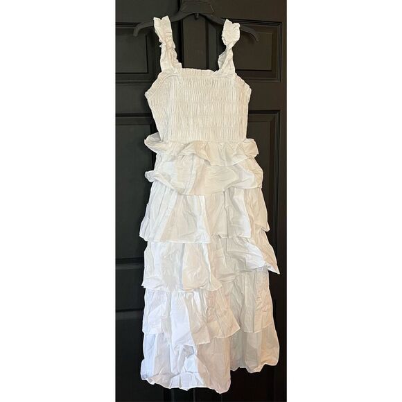 English Factory Women's Smocked Bust Multi Ruffled Maxi Gown Dress - Picture 3 of 7